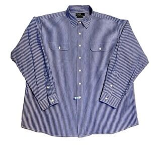 Polo Ralph Lauren Men's XXL Blue White Striped Double Pocket Vintage Work Shirt
